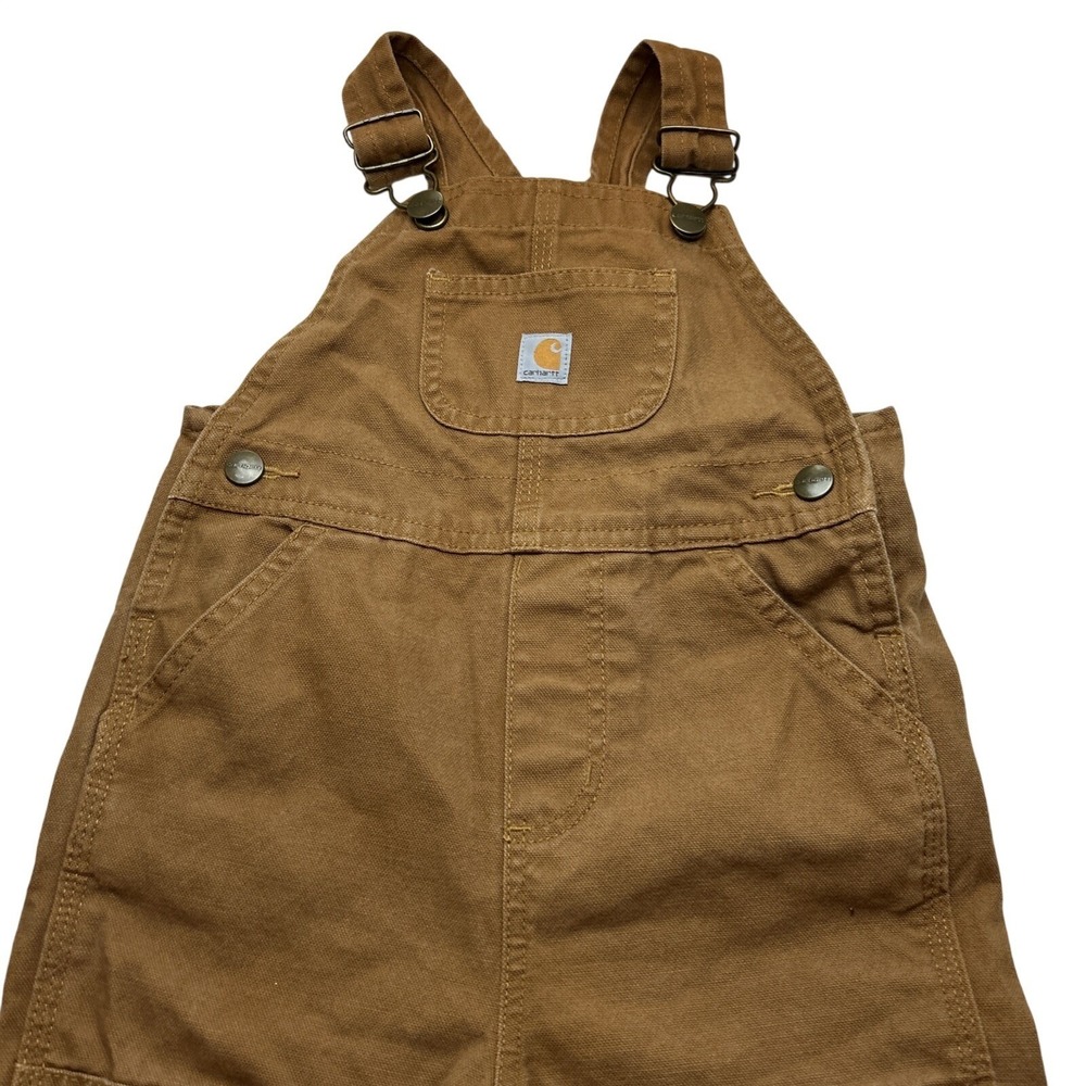 Carhartt 2T Baby Toddler Canvas Bib Overall in Brown Reinforced Knees Cotton - Picture 4 of 10